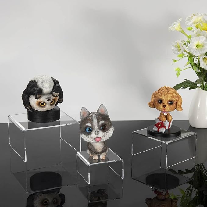 NIUBEE Acrylic Display Risers Stand 2 Sets,3 Steps Clear Riser Shelf Showcase for Amiibo Funko POP Figures -8.4"x6.3"x4.3"