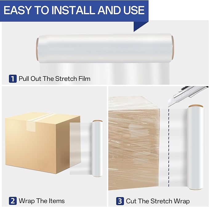 Stretch Wrap Roll - Heavy Duty Industrial Strength 18inch 1500ft,Clear Cling Shrink Wrap Roll 70 Gauge - Ideal for Furniture, Moving, Shipping, and Pallet Packing -4pack