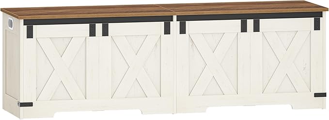 59" Storage Chest, Large Storage Trunk with 2 Hinges, Farmhouse Wooden Box Bench, Lift-Top Organizer Chest, Entryway Trunk for Bedroom, Living Room, White and Brown SB15014X