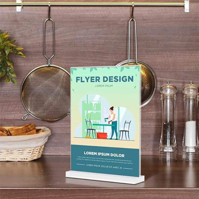 Acrylic Sign Holder 8.5x11 Inches 3 Pack T Shape Desktop Display Stand Vertical Double Sided Clear Table Menu Flyer Holder for Restaurants, Office, Shop, Wedding