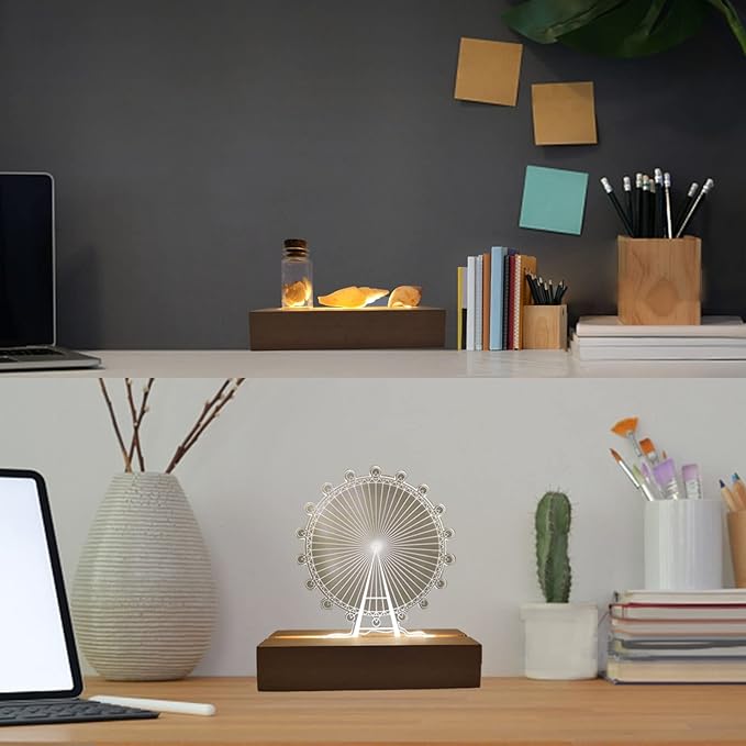 6 inch Rectangle Display Pedestal, Colorful Open Slot Rectangle Led Lights Display Base, Crystal Wooden Lighted Base Stand for Acrylic, Crystal, Night Light, Glass Resin Art