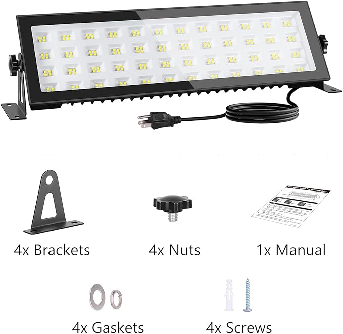 2 Pack LED Shop Lights, 100W 13000LM 6000K Super Bright LED Work Light, IP66 Waterproof Flood Light Outdoor with Plug, LED Shop Lights for Workshop, Garage, Shop, Outdoor