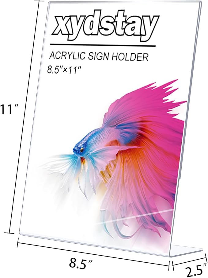 12pack 8.5x11 Acrylic, L Shape Clear Plastic, Menu Holder, Unbreakable Table Sign Holder for Restaurant, Office, School, Store and Home Use