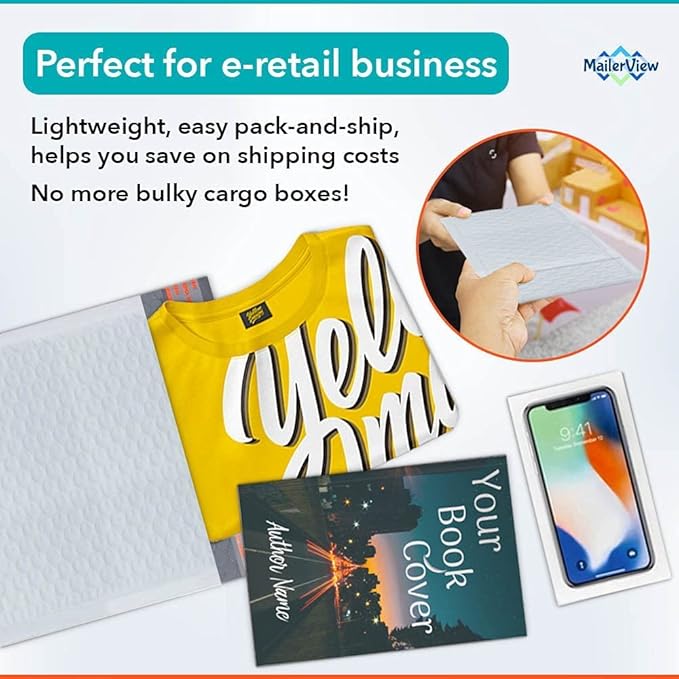 White Poly Bubble Mailers 7.25x12 inch #1 | Self Seal Padded Envelopes | Cushioned Bubble Mailer | Usable Size 7.25x11 | WaterProof | Lightweight mailing Shipping Bags | 100 Pack Bulk | Made in USA