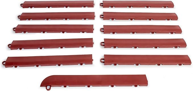 Big Floors Transition Edge Kit, Durable Interlocking Modular Garage Floor Edging, Compatible with RaceDeck, GarageTrac and GarageDeck Products (Brick Red, 11 Pack, Male)