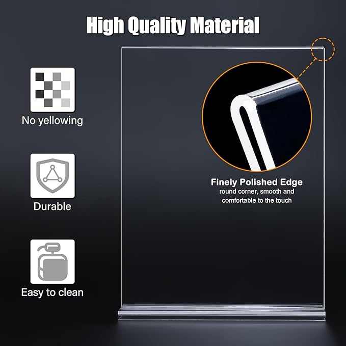 6pack Acrylic Sign Holder 5.5 X 8.5, Vertical T Shape Clear Plastic Menu Holder, Unbreakable Table Sign for Restaurant, Office, School, Store and Home Use