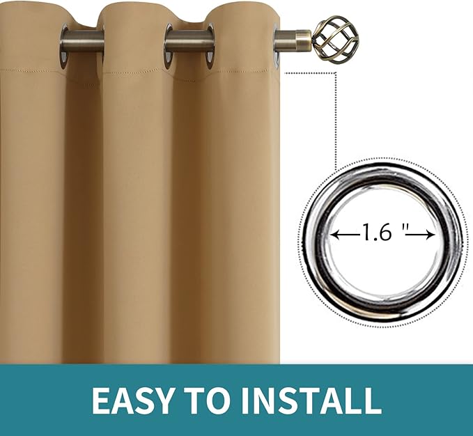 BGment Fashion Sliding Door Curtain 180 X 96 Inches, Wide Thermal Blackout Curtains Room Darkening Room Divider Window Curtain, 1 Panel, Khaki, 96 Length X Wide 180