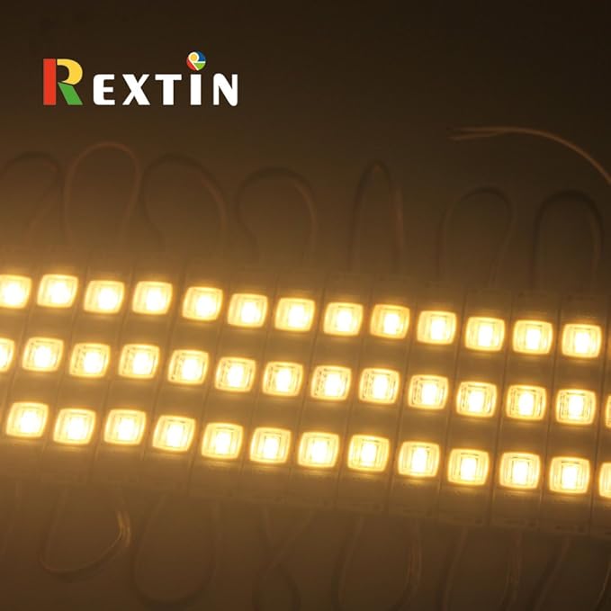 Rextin Super bright 200pcs 3 LED Module Warm White 5630 5730 SMD 40-45LM Per led Waterproof Decorative Light for Letter Sign Advertising Signs with Tape Adhesive Backside
