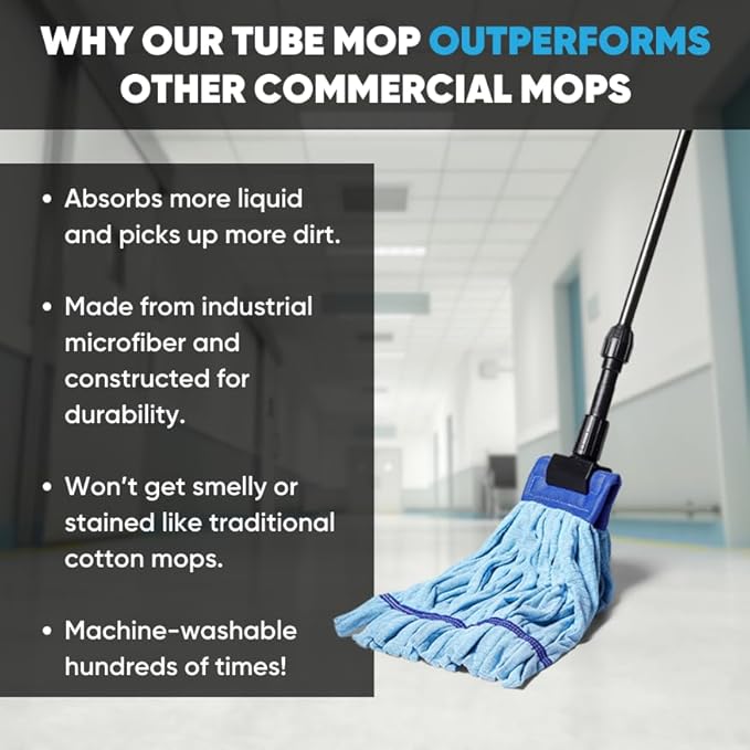 Commercial Mop Head Replacement – 1 Pack Red Large Microfiber Tube Mop (18 oz.) | Industrial Wet Mops | Washable Refill, Reusable, Heavy Duty, Looped End Mopheads | | Hardwood, Concrete