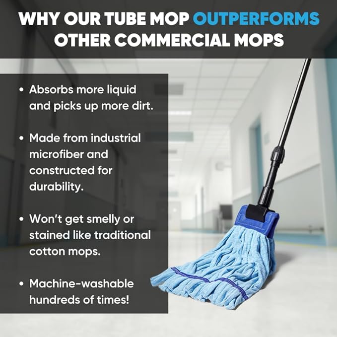 Commercial Mop Head Replacement – 1 Pack Medium Yellow Microfiber Tube Mop (14 oz.) | Industrial Wet Mops | Refill Heads, Machine Washable, Heavy Duty | Hardwood, Tile, Laminate, Vinyl Floors