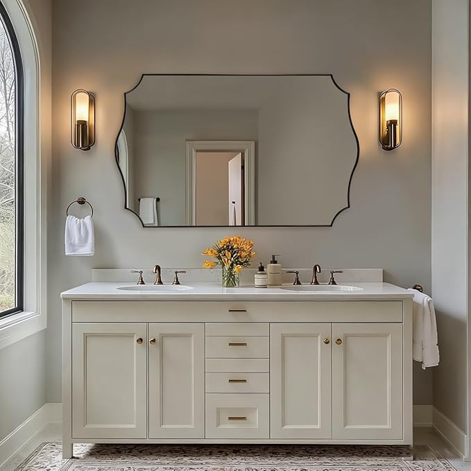 ANDY STAR 30"x48" Brushed Bronze Scalloped Mirror, Large Bathroom Mirror for Over Sink, Antique Bronze Mirror, Timeless Shape with Unique Flair, Ideal for Home Remodel (Vertically/Horizontally)