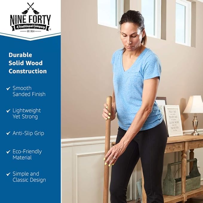 Nine Forty 60" Premium Nylon Dust Mop with Wood Handle - Heavy Duty Mop Head for Industrial, Commercial, and Residential Cleaning - Dry Floor Duster for Hardwood Surfaces and Commercial - Blue