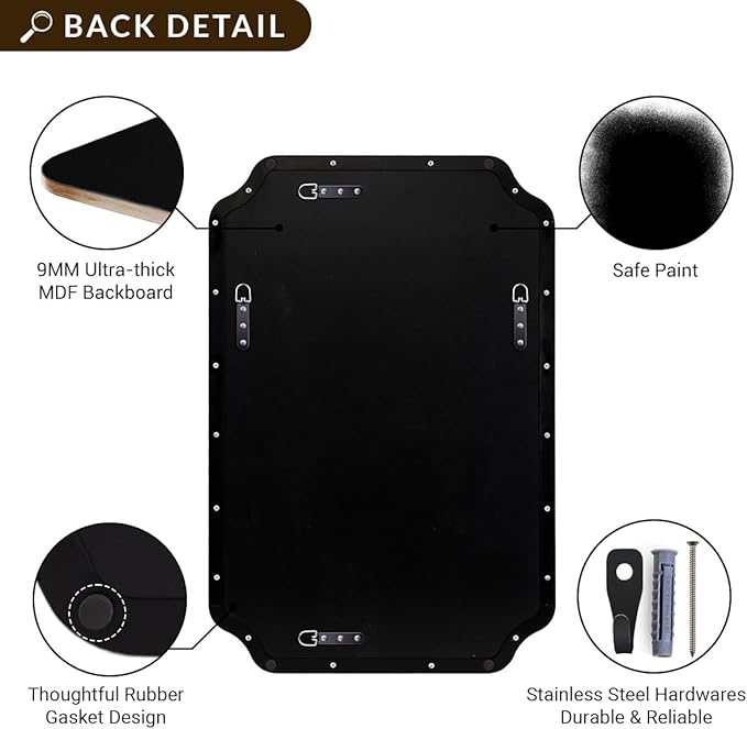 ANDY STAR Matte Black Mirror 26x38 Inch, Scalloped Wall Mirror, Unique Rectangular Bathroom Mirror in Premium Stainless Steel Metal Frame 1’’ Deep, Hangs Vertically/Horizontally