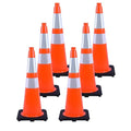 6 Pack 28 Inch Orange Traffic Cones with Reflective Bands, Heavy Duty Black Base Safety Cones for Road Work, Event Traffic and Outdoor Security (6, Orange, 28 Inch)