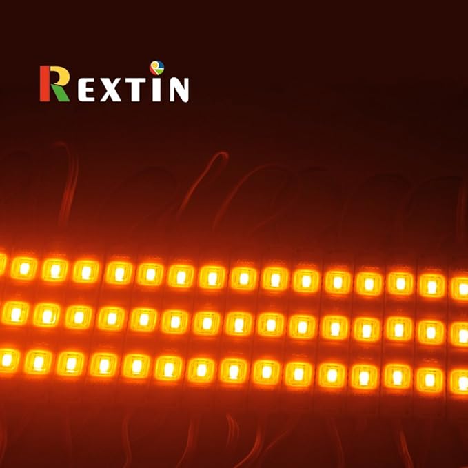 Rextin Super Bright 200pcs 3 LED Module Yellow 5630 5730 SMD 40-45LM Per led Waterproof Decorative Light for Letter Sign Advertising Signs with Tape Adhesive Backside