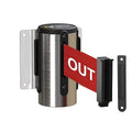 Montour Line WM115 Wall Mounted Retractable Belt Barrier with Standard Belt End, Fixed Mount, Polished Stainless Steel Casing (8.5 ft Red with "Danger - Keep Out" White Letters Belt)