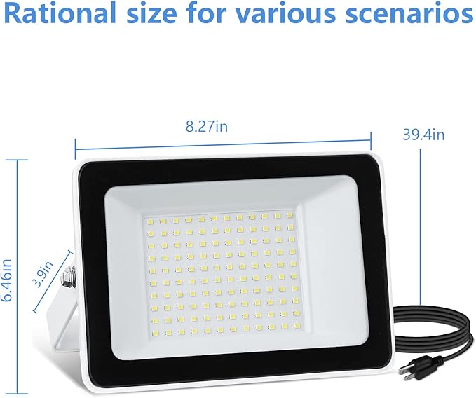 UFOND 10000 Lumens LED Flood Lights,100W Outdoor Waterproof Floodlights, Lighting Angle Adjustable,Portable Light with Plug for Garage,Yard,Garden,Porch(2 Pack)
