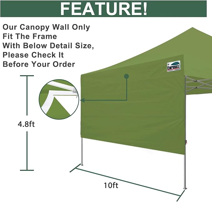 Eurmax USA 10ft Instant Canopy SunWall Canopy Tent Sidewall for Pop Up Canopy Tent,1 Pack Removable Sidewall Only(Field Green)