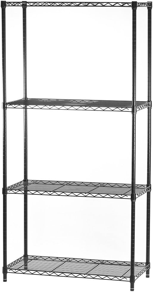 Shelving Inc. 8" d x 36" w x 54" h Black Wire Shelving with 4 Tier Shelves, Weight Capacity 300lbs Per Shelf