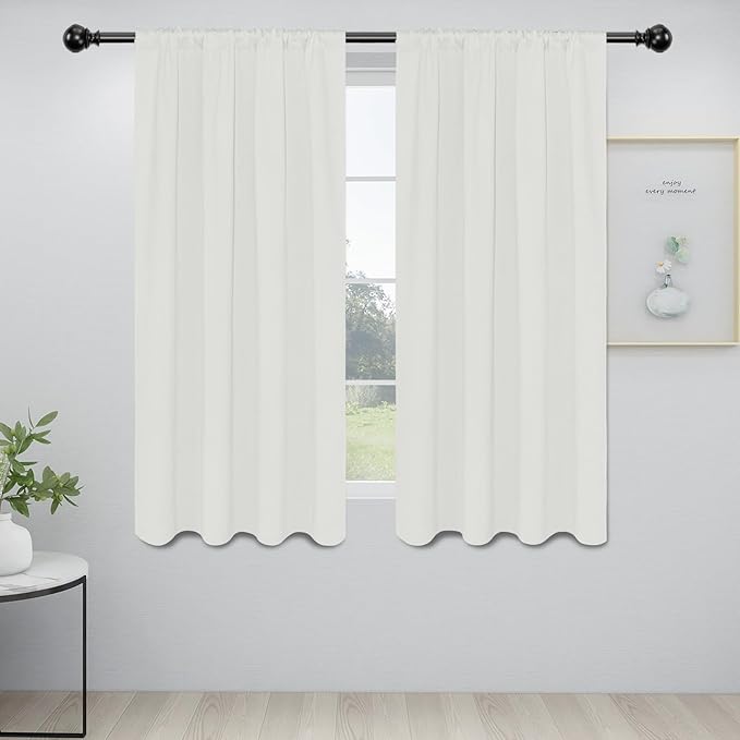 Easy-Going Rod Pocket Blackout Curtains for Bedroom, Room Darkening Window Curtains for Living Room, Thermal Insulated Noise Reduction Solid Window Drapes, 2 Panels(34x63 in, Ivory)