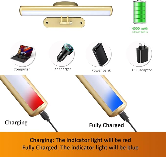 MIOBLUE Rechargeable Picture Light with Remote, Wireless Battery Art Display Light with Remote Control, Dimmable/Timer Off Painting Light, 3 Lighting Modes Full Metal Dartboard Lights (Gold-1Pack)