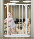 Small Narrow Baby Gate for Stairs Doorways Hallways 24 Inch to 29 Inch Wide Pressure Mounted Baby Gate Walk Through Child Gates for Kids or Pets Indoor Safety Gates