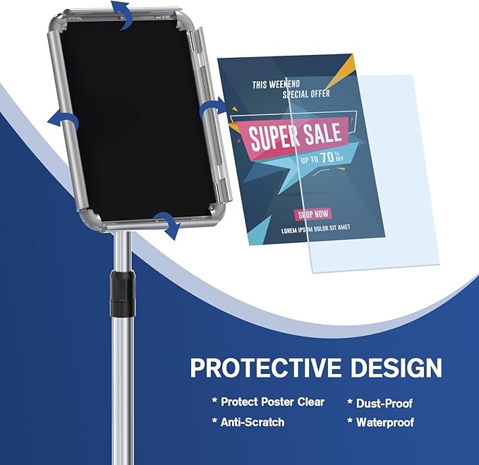 Sign Holder - 2PCS 8.5 x 11 Inch Sign Stand Vertical and Horizontal Adjustable Poster Stand, Heavy-Duty Floor Standing Sign Holder with Round Base for Malls Display, Advertisement, and Outdoor(Sliver)