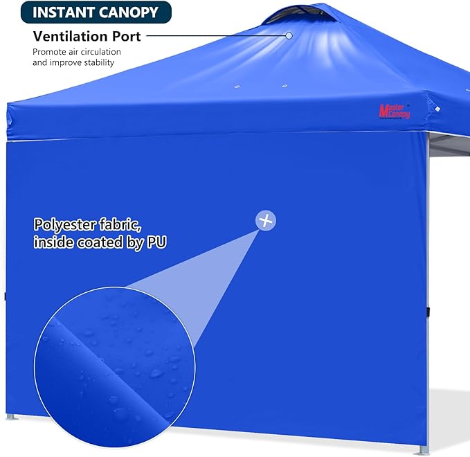 MASTERCANOPY Durable Pop-up Canopy Tent with 1 Sidewall (10'x10',Blue)
