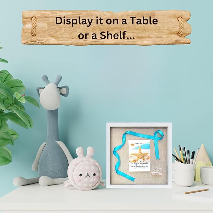 Tasse Verre 12x12 White Display Shadow Box (2-Pack) Frame w/Linen Background and 16 Stick Pins - Ready to Hang Shadowbox Picture Frame - Box Display Baby Memorabilia Wedding