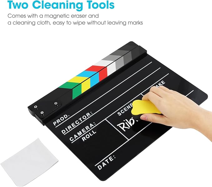 Acrylic Movie Film Directors Clapboard, Photography Video TV Cut Action Scene Slate Clapper Board Props, Black