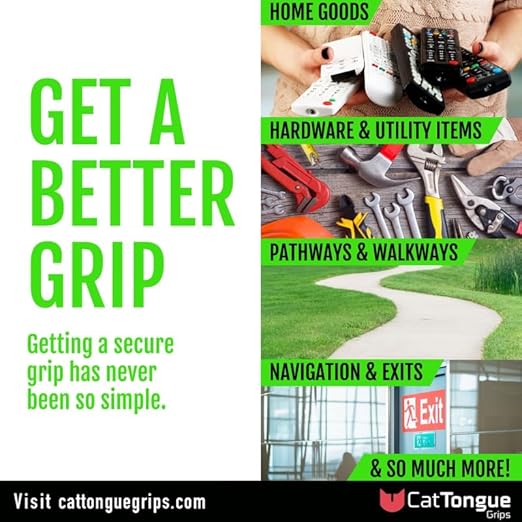 CATTONGUE GRIPS Non-Abrasive Grip Tape Wrap - 2” Thick Heavy-Duty, Waterproof Anti-Slip Tape for Wrapping Tools, Bats, Gym Equipment - Indoor & Outdoor Anti-Slip Solution (Glow in The Dark, 10ft)