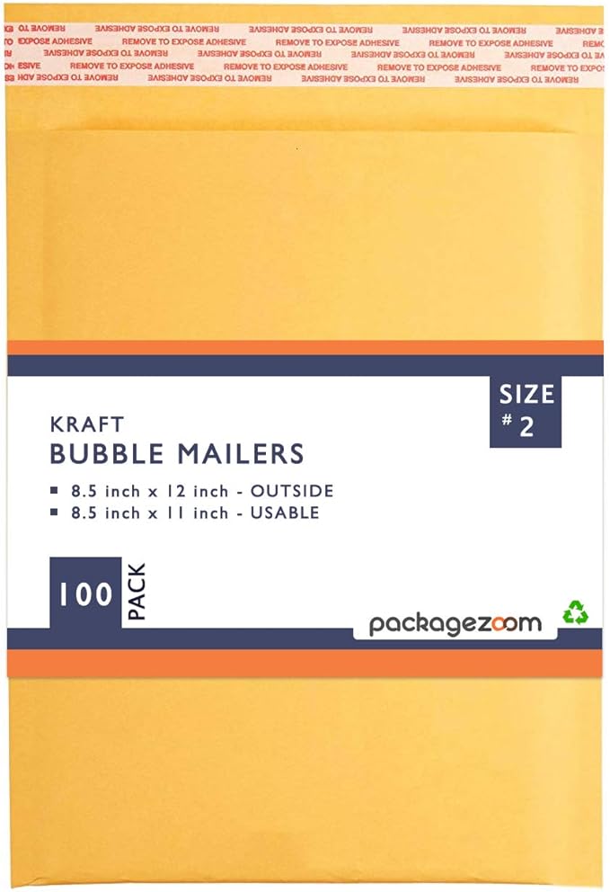 PackageZoom #2 8.5 x 12 Padded Envelopes Kraft Bubble Mailer Shipping Envelopes 100 Pack