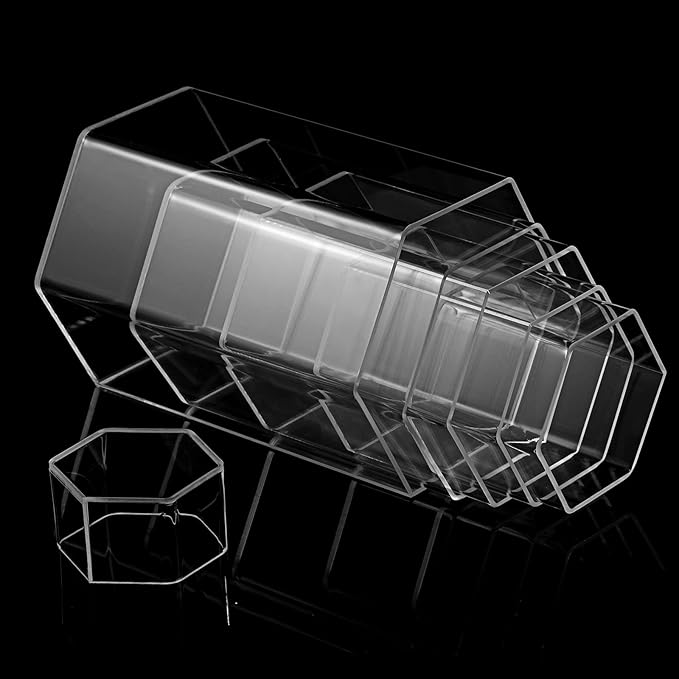 Jetec Hexagonal Jewelry Display Risers Hexagonal Market Display Risers Stands Acrylic Showcase Acrylic Stand for Jewelry Model Figures Decoration, 6 Sizes(Clear,6 Pieces)