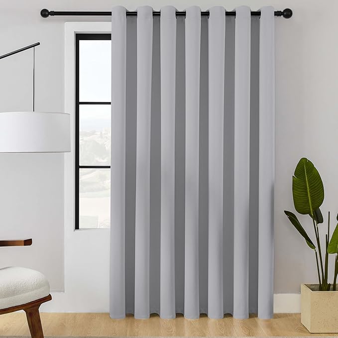 ChrisDowa Room Divider Curtain 90 Inches Long, Wide Blackout Sliding Door Curtain for Bedroom, Room Darkening Privacy Window Curtain for Patio Door (1 Panel Set, Light Grey, 100 x 90 Inch)