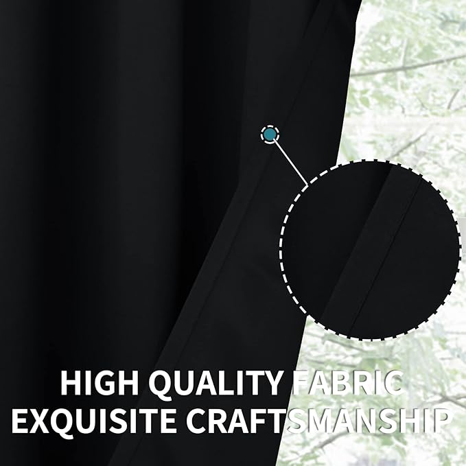 BGment Black Blackout Curtains for Bedroom 63 Inch Length 2 Panels Set, Room Darkening Light Blocking Thermal Insulated Grommet Window Drapes, Each Panel 46 Inch Wide