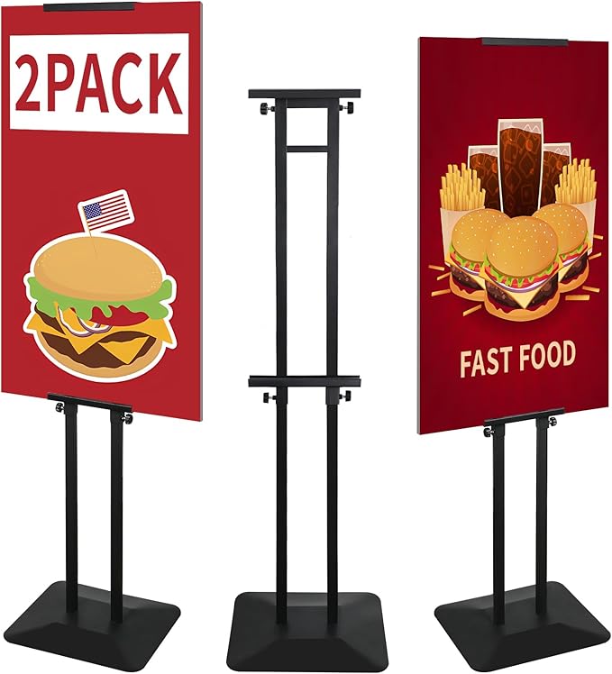 Poster Stand Heavy Duty - 2Pack Adjustable Poster Board Stand, Double-Sided Poster Stands for Display Banner Foam, Black Metal Pedestal Poster Sign Stand Outdoor Floor Standing Sign Holder