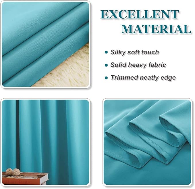 PONY DANCE Light Blocking Curtains - 54 inch Length Window Coverings Room Darkening Rod Pocket Thermal Insulated Curtain Panels for Living Room & Bedroom, 52 x 54 inches, Blue Mist, 2 Pieces
