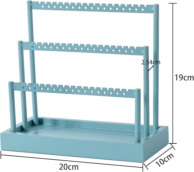 SANY DAYO HOME 3-Tier Earring Holder Organizer Stand, 105 Holes Teal Blue Metal Earring Rack Jewelry Display Tree with Wood Tray for Women and Girls