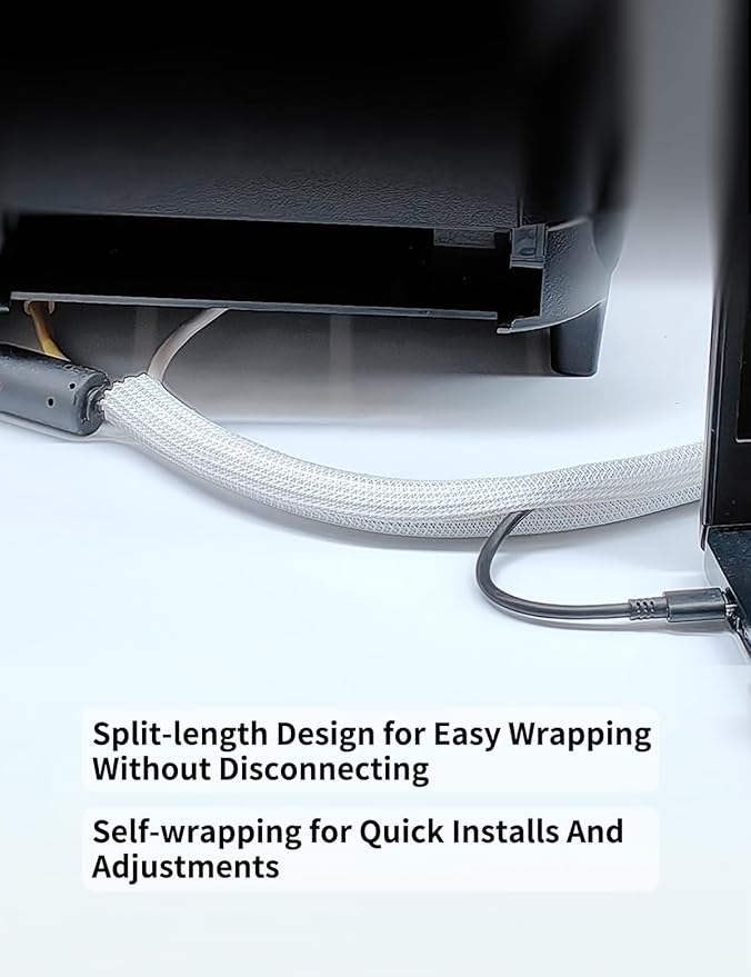 Cable Management Split Wire Loom Sleeve - Cord Hider & Protector for Desk, Pet Chew Proof, Wire Cover Organizer, Flexible Tube for Wires and Cables (3/4 Inch 10FT, White)