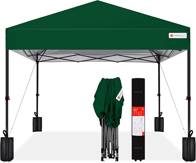 Best Choice Products 10x10ft 1-Person Setup Pop Up Canopy Tent Instant Portable Shelter w/ 1-Button Push, Case, 4 Weight Bags - Forest Green