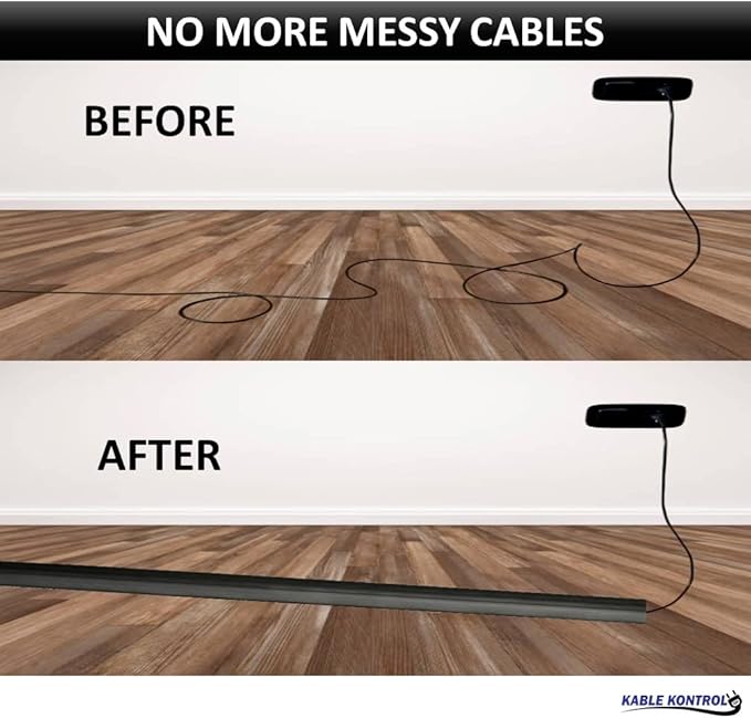 Kable Kontrol Floor Cord Cover kit - 15 Feet Long Black Plastic Cable Protector, Hides Cords and Conceals Wires, for Extension Cord Cable Management, Channel Size 0.75” W x 0.43” H