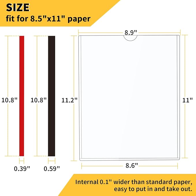 10 pack Magnetic Sign Holder 8.5 x 11 Wall Mount | Adhesive Document Frame for Posters, Menus, Notices | Rigid Plastic Sheet Protector with Strong Magnet Strips & Adhesive Tape | for Office Door, Retail Glass, Metal Surfaces