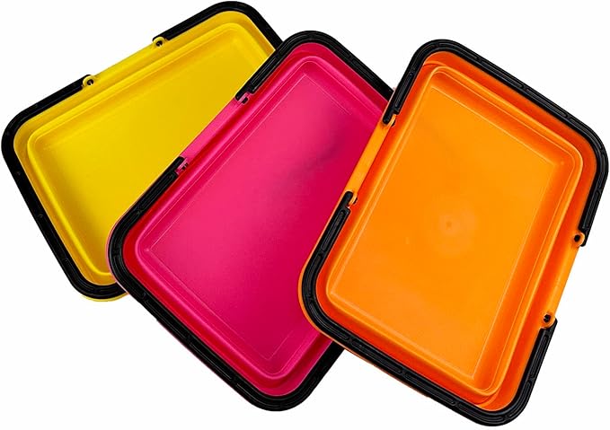 SAMMART Collapsible Basket with Handle 8L (2.1 Gallon)- Portable Outdoor Picnic Basket/Crate - Foldable Basin for Washing Dishes,Camping,Hiking (Golden Yellow+Mandrain Red+Rose Pink (Set of 3))
