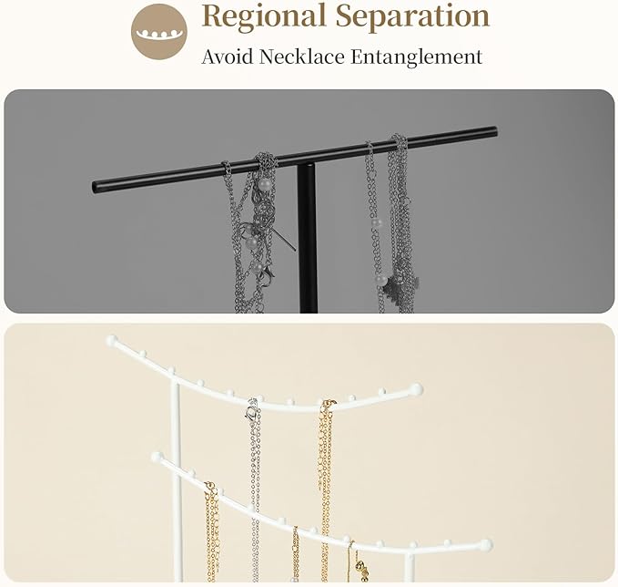 LAMU Jewelry Organizer, 5 Tier Jewelry Stand Display with Anti Entanglement Necklace Holder Tree, Height Adjustable Stroage for Earrings Rings Studs Bracelet, Christmas Gifts for Women Girls, White
