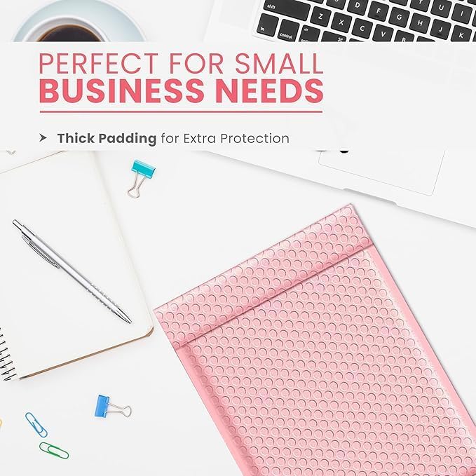 Light Pink 10x13 Inch Poly Bubble Mailers |Self Seal Padded Envelopes for Thick books | Cushioned Bubble Mailer | Usable Size 9.5x13 Inch | Waterproof Lightweight Mailing Shipping Bags | 100 Pack Bulk