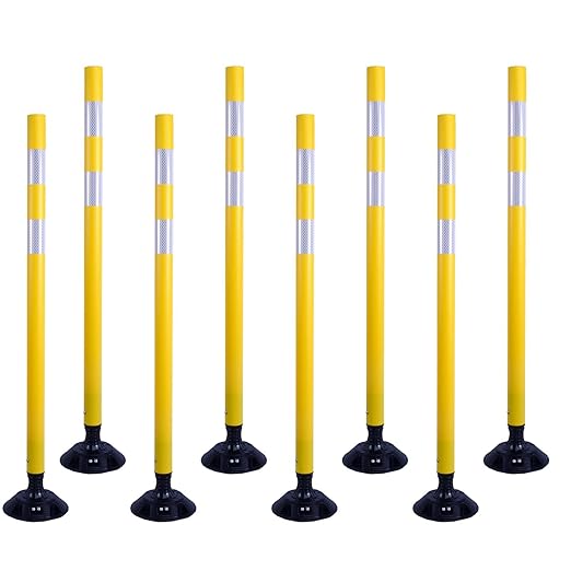 8 Pack Traffic Delineator Posts – High Visibility Reflective Safety Cones with Spring Base for Roadway, Parking, Garage, Construction Zones (Yellow, 48 Inch)