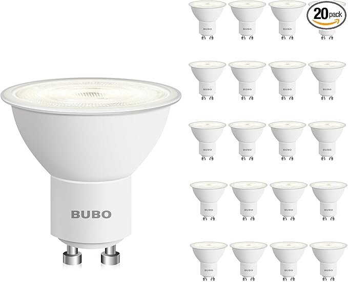 BUBO GU10 LED Bulb 6W Equivalent 50W, 4000K Cool White 650 Lumens, Non-Dimmable GU10 Bulb Replacement for Track Lighting, MR16 LED Bulb for Kitchen, Range Hood, Living Room, Bedroom, 20 Pack