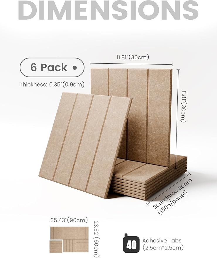 Large Felt Bulletin Board 36"x24" Cork Board Alternative - 6 Pack with 40 Safe Removable Adhesive Tabs, Cork Boards for Walls Felt Board for Home Office Classroom Pin Board-Taupe