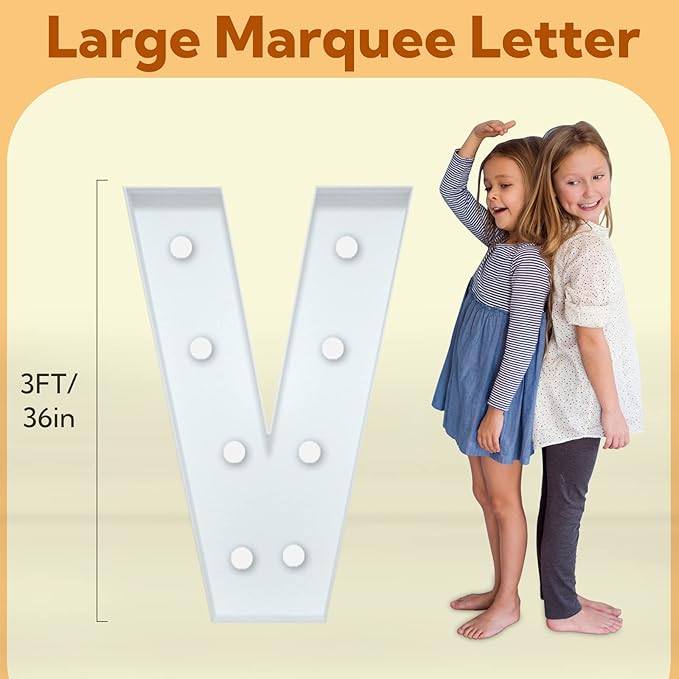 imprsv 3FT Marquee Letters, Mosaic Light Up Letters for Birthday Baby Shower Wedding Engagement Party Backdrop Decor, Large Marquee V for Party Decorations