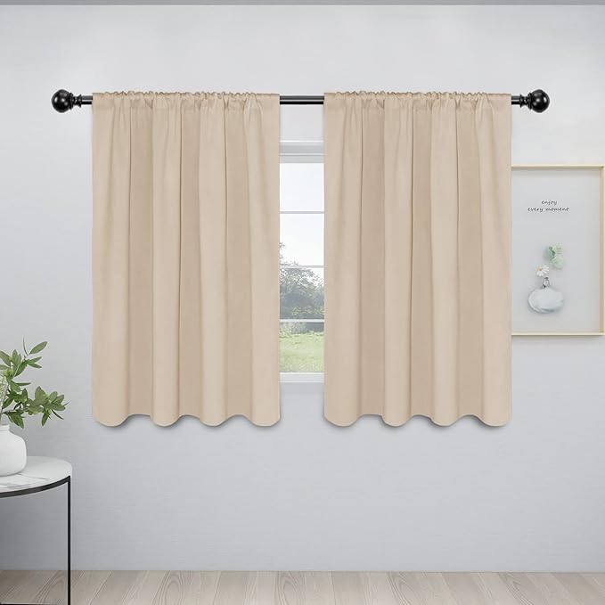 Easy-Going Rod Pocket Blackout Curtains for Bedroom, Room Darkening Window Curtains for Living Room, Thermal Insulated Noise Reduction Solid Window Drapes, 2 Panels(42x45 in, Beige)